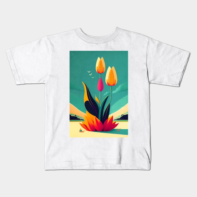 Tulips Kids T-Shirt by ArtFactoryAI